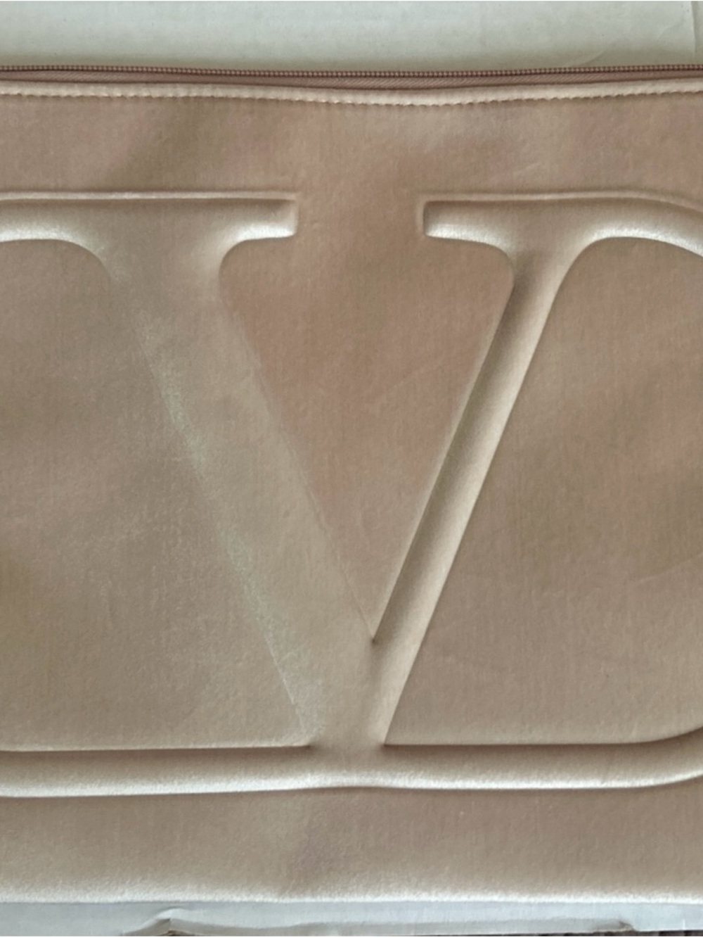 Valentino Pale Pink Velvet V Logo Clutch